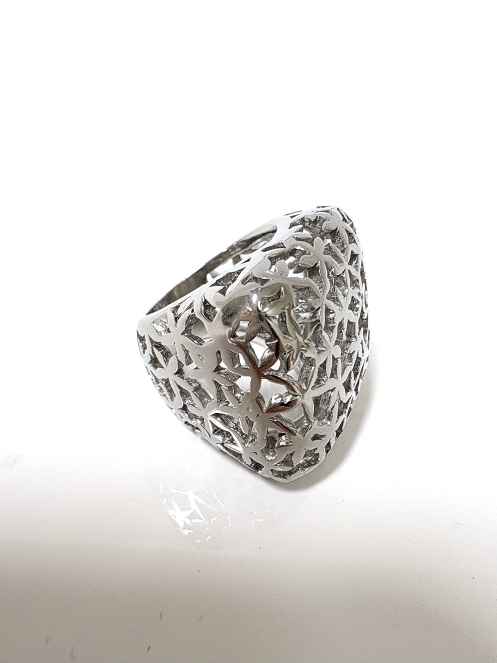 Polished Silver Openwork Dome Ring - Silver Size 6 New!